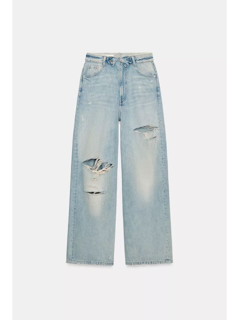 新品 ZARA TRF 折り返しウエスト デニム ライトブルー 34 完売品
