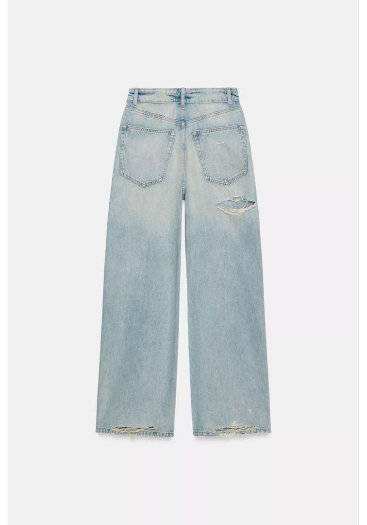 新品 ZARA TRF 折り返しウエスト デニム ライトブルー 34 完売品
