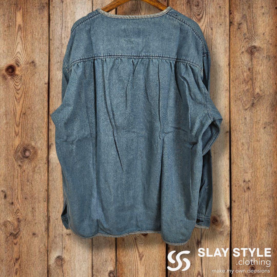 新品 31%off XL ノーカラー カバーオール デニム ジャケット