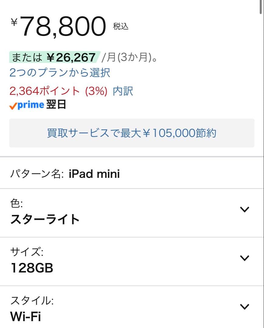 iPad mini 7 Wi-Fi 128GB バッテリー100% 値下げ不可