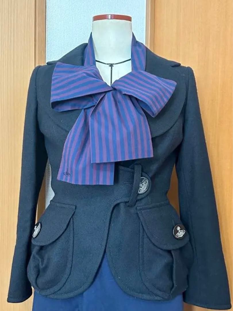 viviennewestwoodネイビー リボン付き 半袖ワンピース