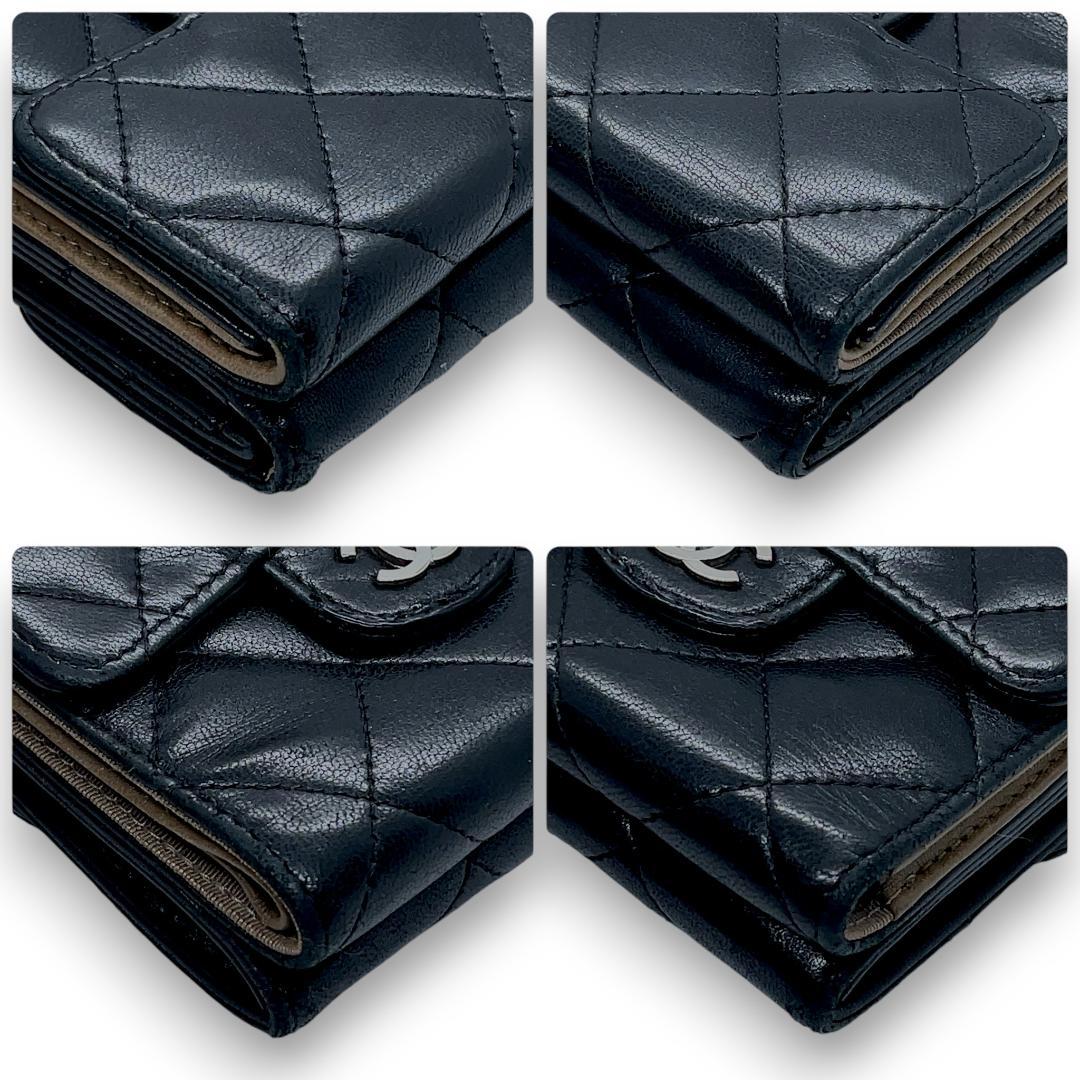 V様【極美品】シャネル マトラッセ ラムスキン 三つ折り財布 Wホック