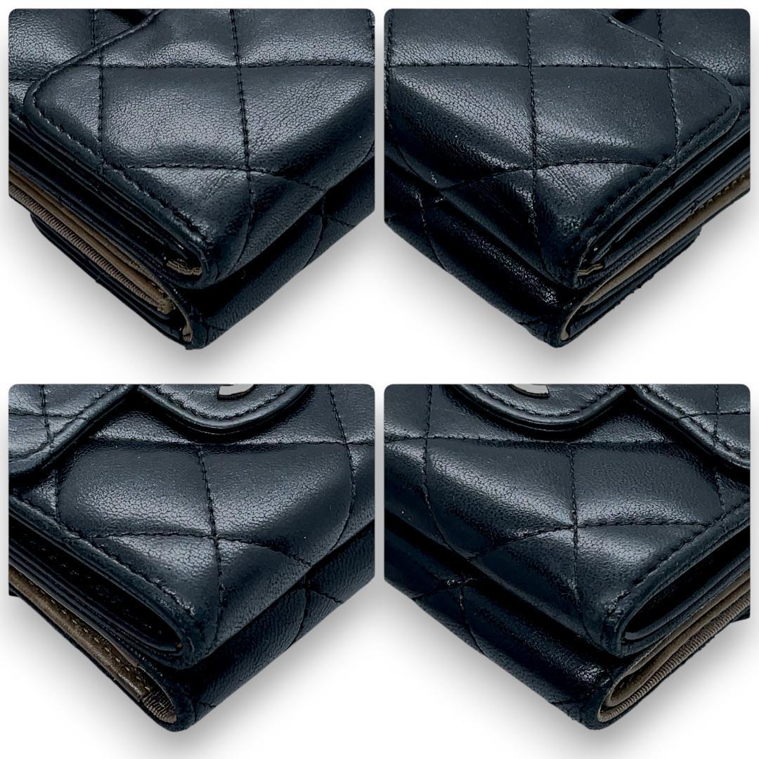 V様【極美品】シャネル マトラッセ ラムスキン 三つ折り財布 Wホック