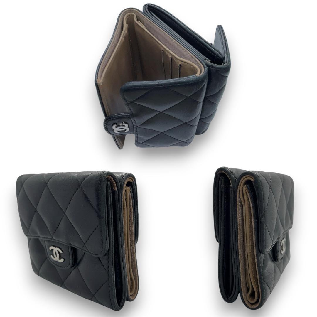 V様【極美品】シャネル マトラッセ ラムスキン 三つ折り財布 Wホック
