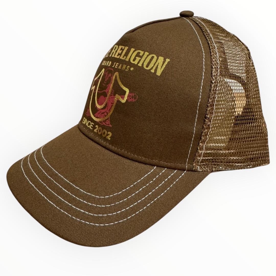 TRUE RELIGION ブラウンメッシュキャップ Buddha ギターロゴ