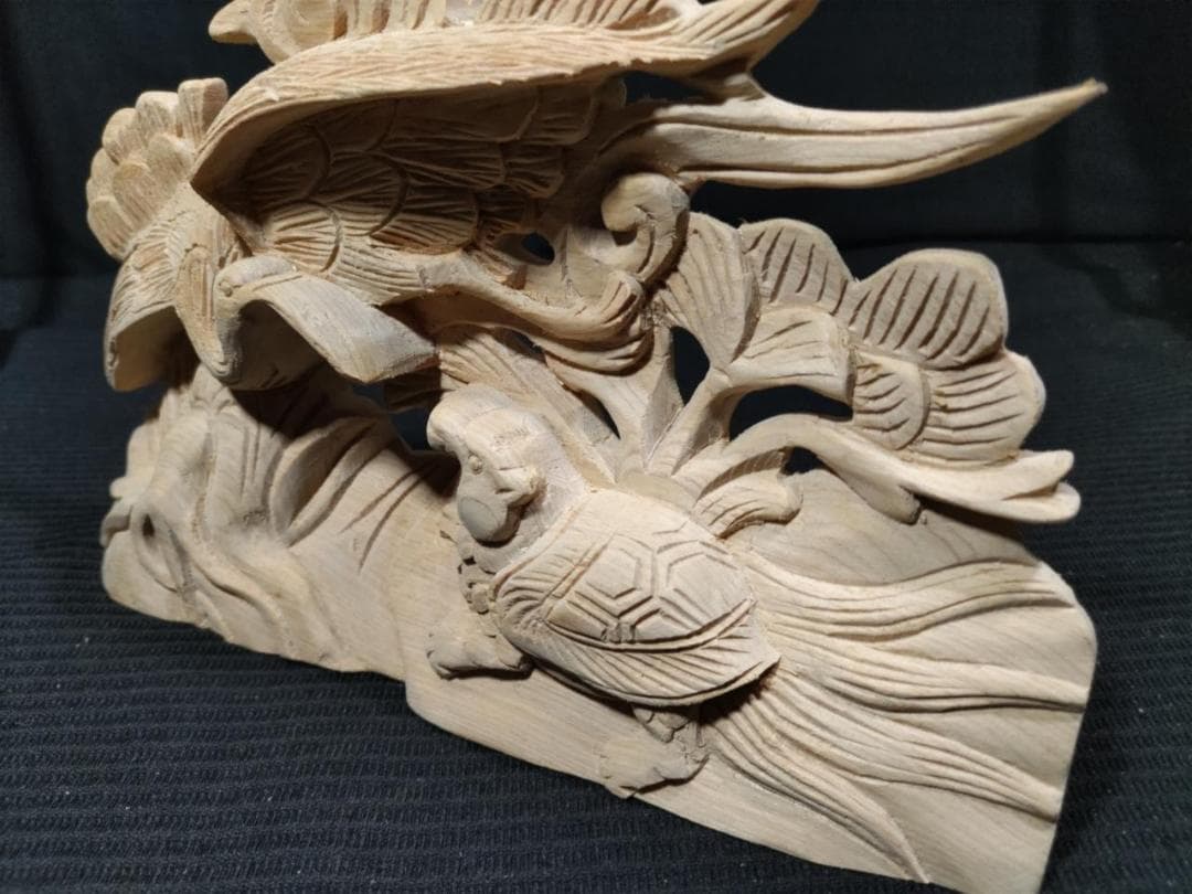★最終品です！【鶴亀】山車、お宮、蟇股、神輿彫刻　幅25ｃｍ（かえるまた）