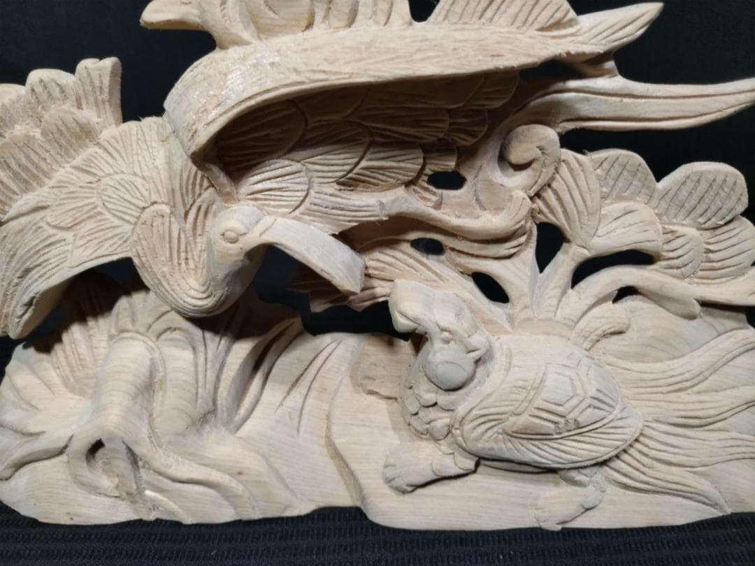 ★最終品です！【鶴亀】山車、お宮、蟇股、神輿彫刻　幅25ｃｍ（かえるまた）