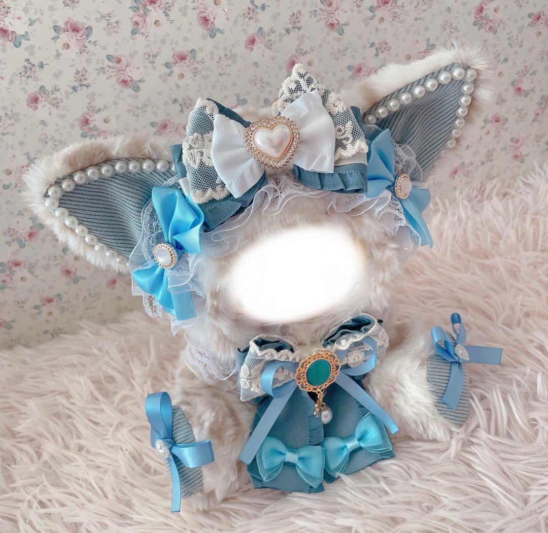 ♡お座り１６ｃｍぬい服♡猫の着ぐるみ♡ゆめかわおすわりぬいぐるみ♡ヒョウ柄水色