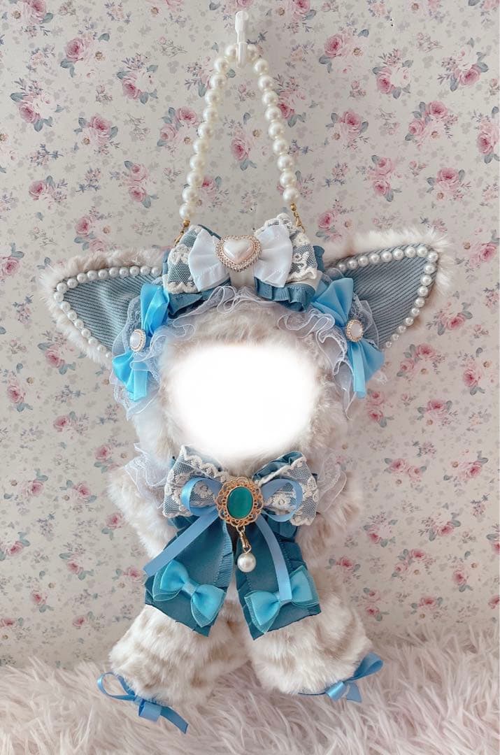 ♡お座り１６ｃｍぬい服♡猫の着ぐるみ♡ゆめかわおすわりぬいぐるみ♡ヒョウ柄水色