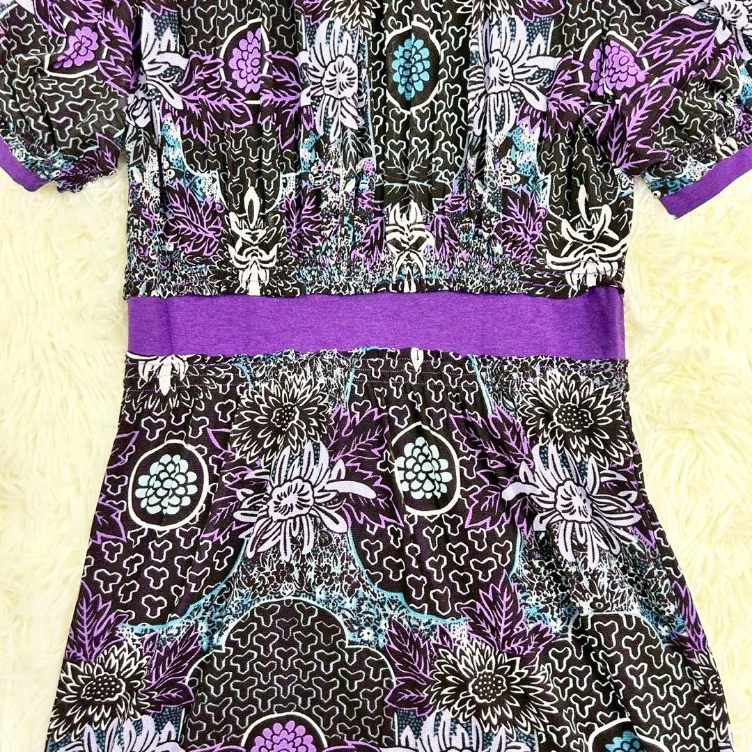 極美品　ヴィヴィアンタム　半袖ワンピース　パワーネット　花柄　パープル系　0