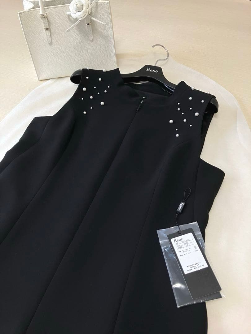 Rene♡ルネ♡パールフロントジップワンピース♡ブラック♡38入学式卒業式