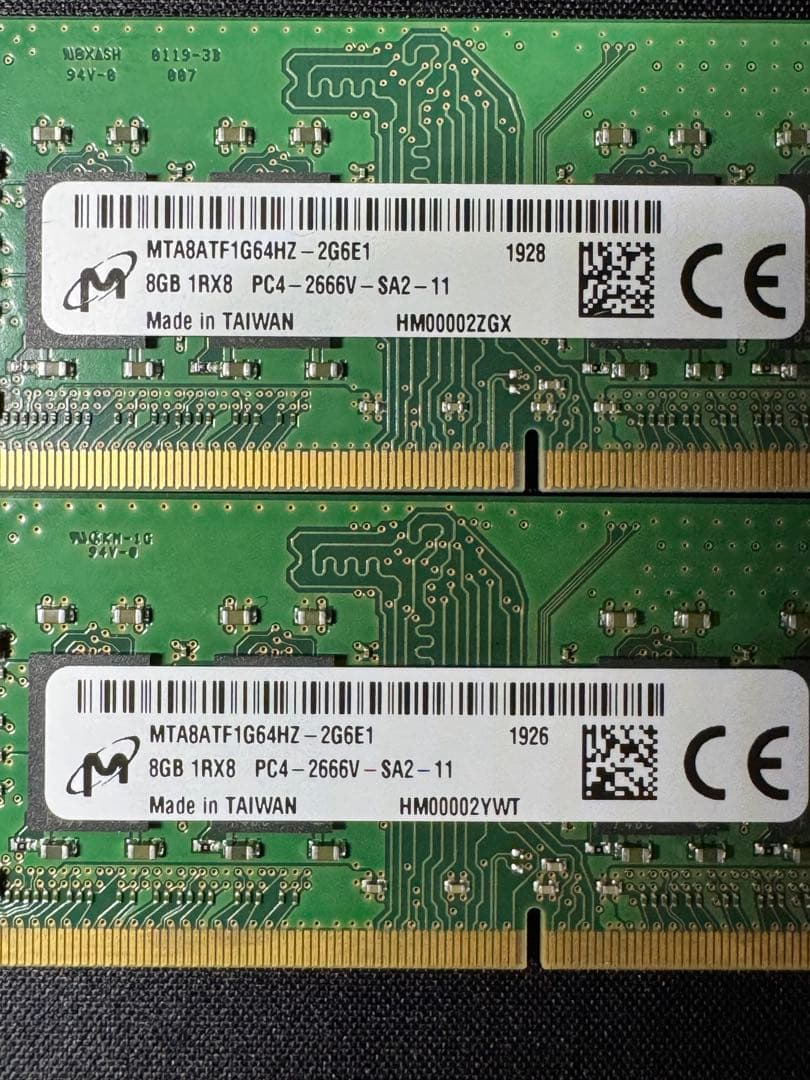 動作確認済DDR4メモリ 8GB×2枚　16GB 1R×8 PC4-2666V