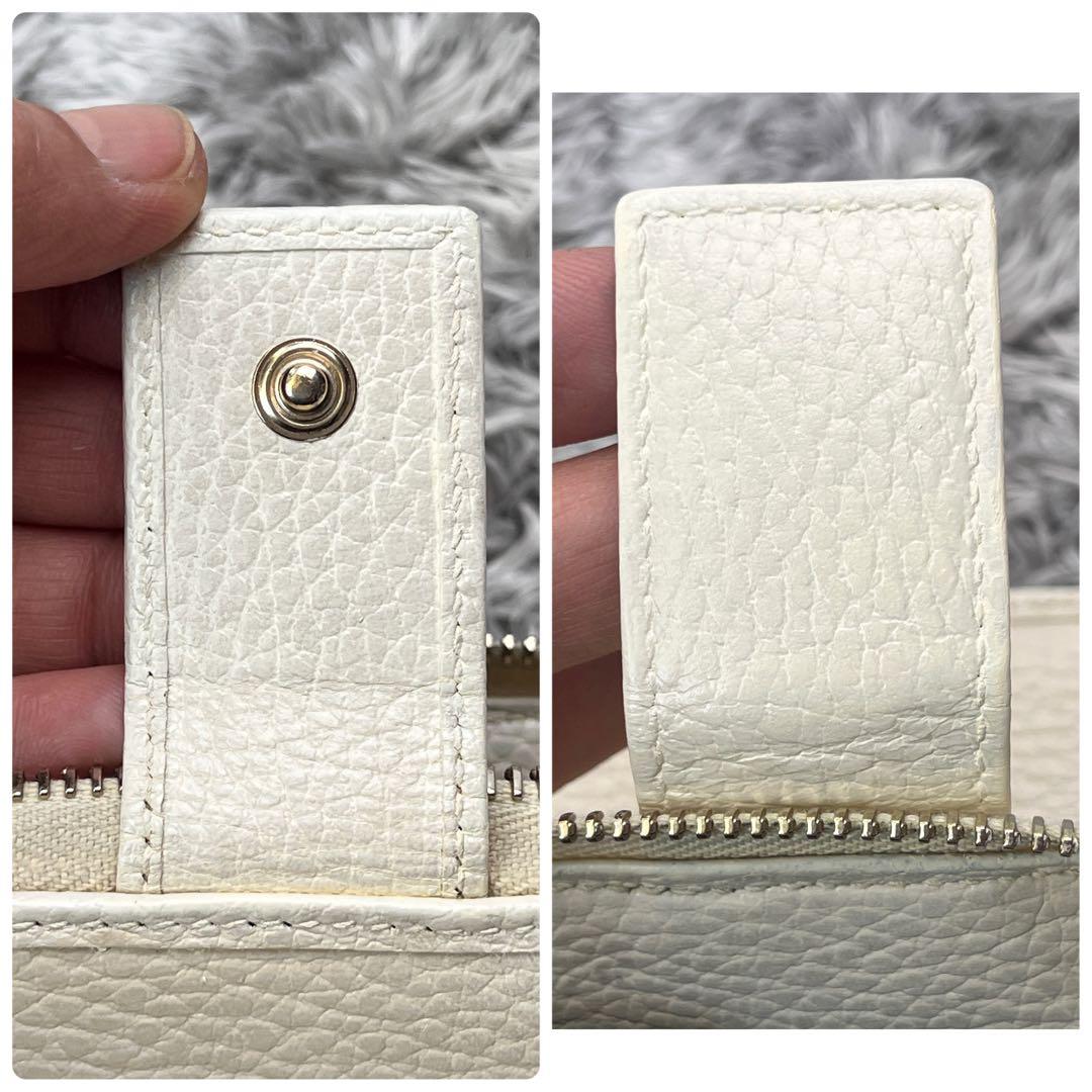 良品✨GUCCI 折り財布　GGキャンバス ラウンドジップ　アイボリー