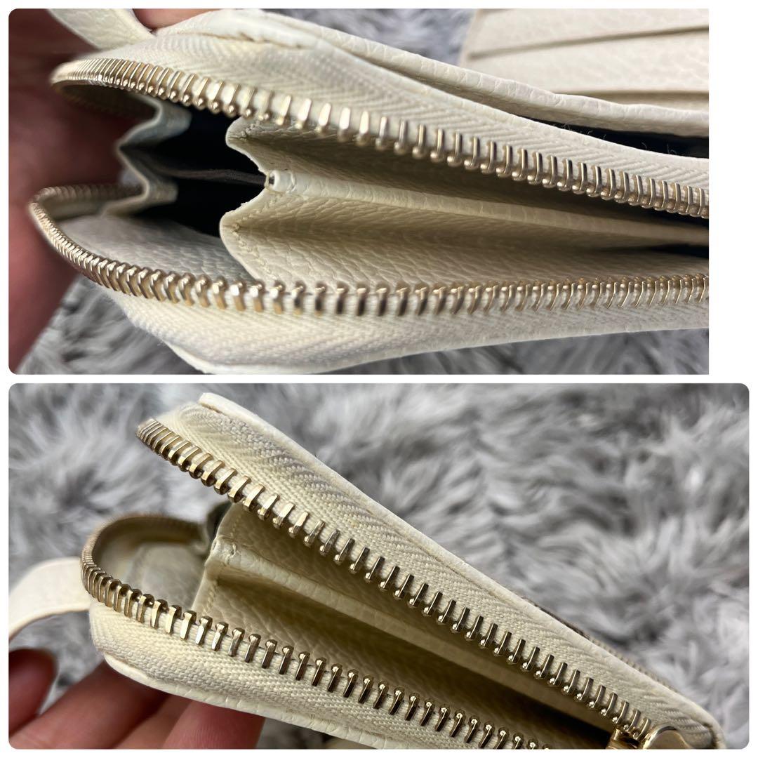 良品✨GUCCI 折り財布　GGキャンバス ラウンドジップ　アイボリー