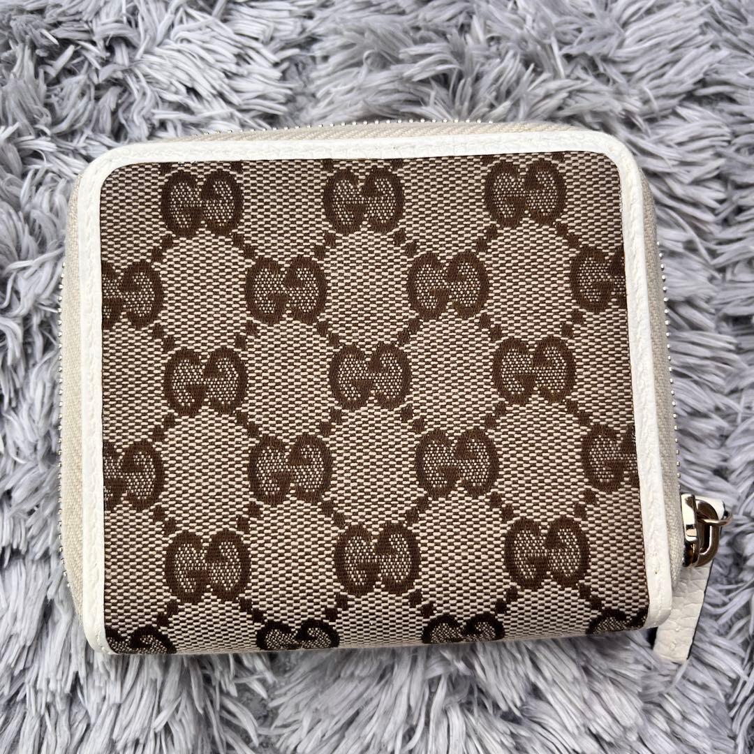 良品✨GUCCI 折り財布　GGキャンバス ラウンドジップ　アイボリー