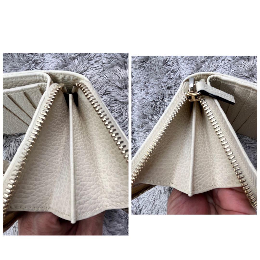 良品✨GUCCI 折り財布　GGキャンバス ラウンドジップ　アイボリー