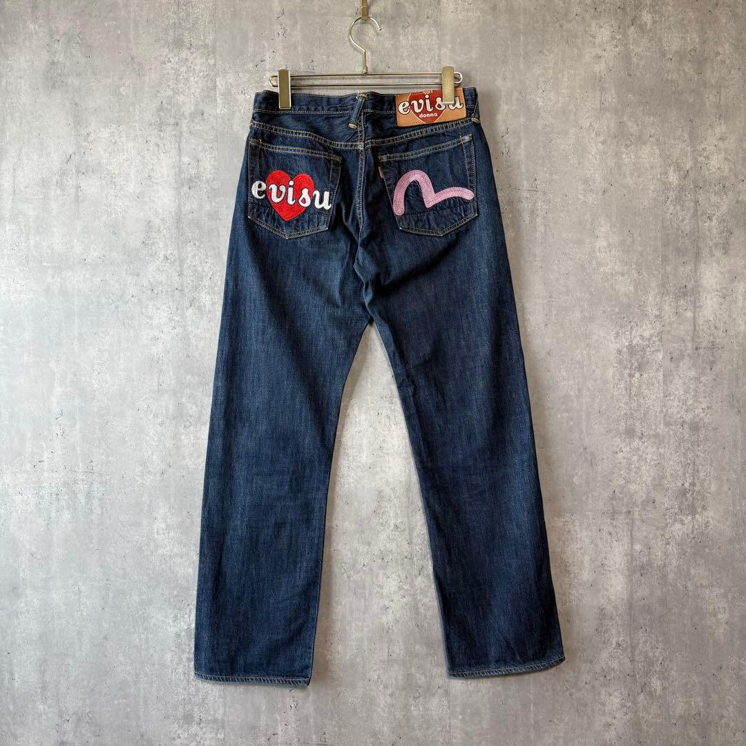エヴィス EVISU DONNA デニム ハート刺繍 カモメ ピンク 30 名作