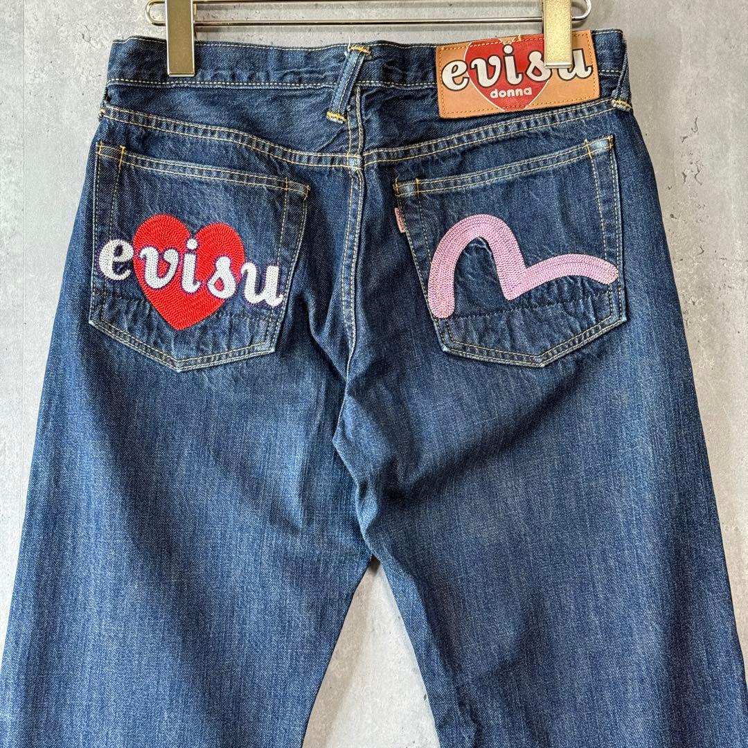 エヴィス EVISU DONNA デニム ハート刺繍 カモメ ピンク 30 名作