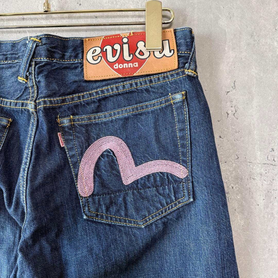 エヴィス EVISU DONNA デニム ハート刺繍 カモメ ピンク 30 名作