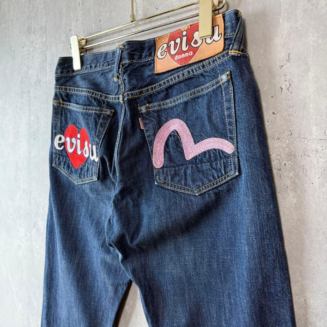 エヴィス EVISU DONNA デニム ハート刺繍 カモメ ピンク 30 名作