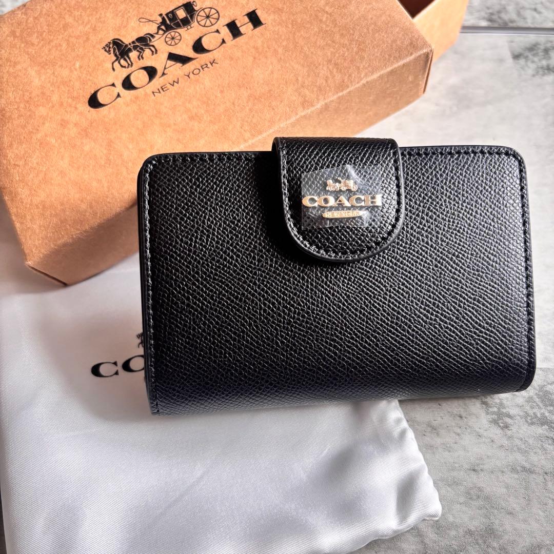 【COACH】コーチ C6390 2つ折り財布 黒 ブラック 箱あり 巾着付き