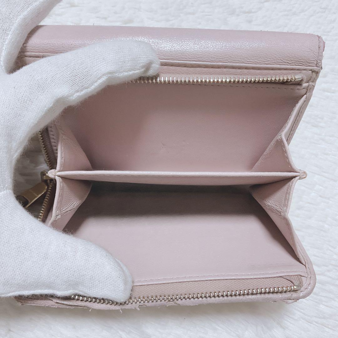 広夢 MIU MIU マテラッセ 三つ折り財布 L字 ファスナー ピンク