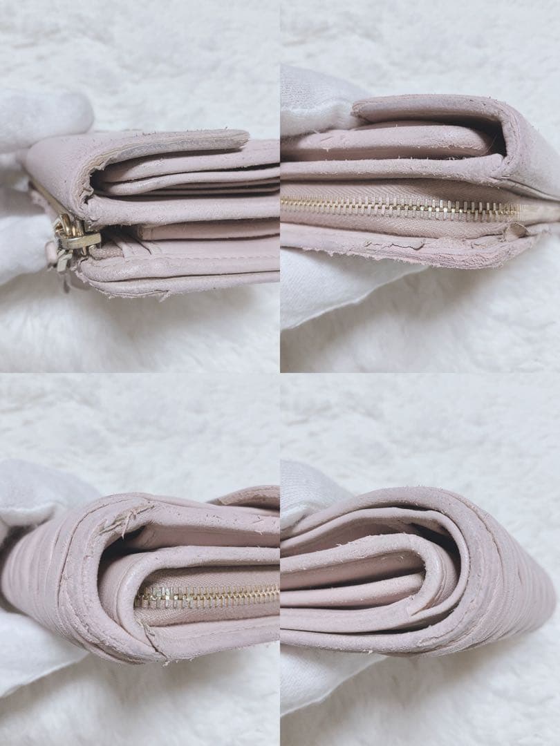 広夢 MIU MIU マテラッセ 三つ折り財布 L字 ファスナー ピンク