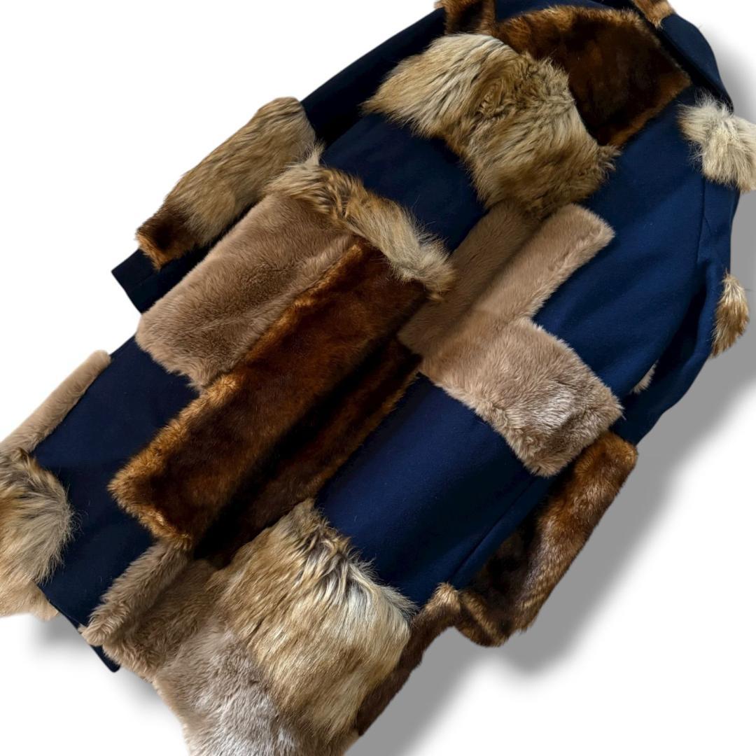 美品 kolor ハイブリット フェイクファー パッチワーク ウールコート