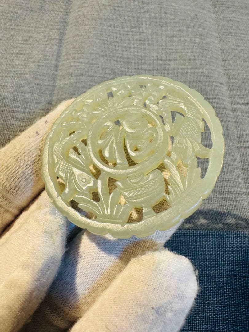 白玉双魚紋 天然石 手彫 本玉 天然石 和田玉 清時代中国古美術骨董 雕刻清時代