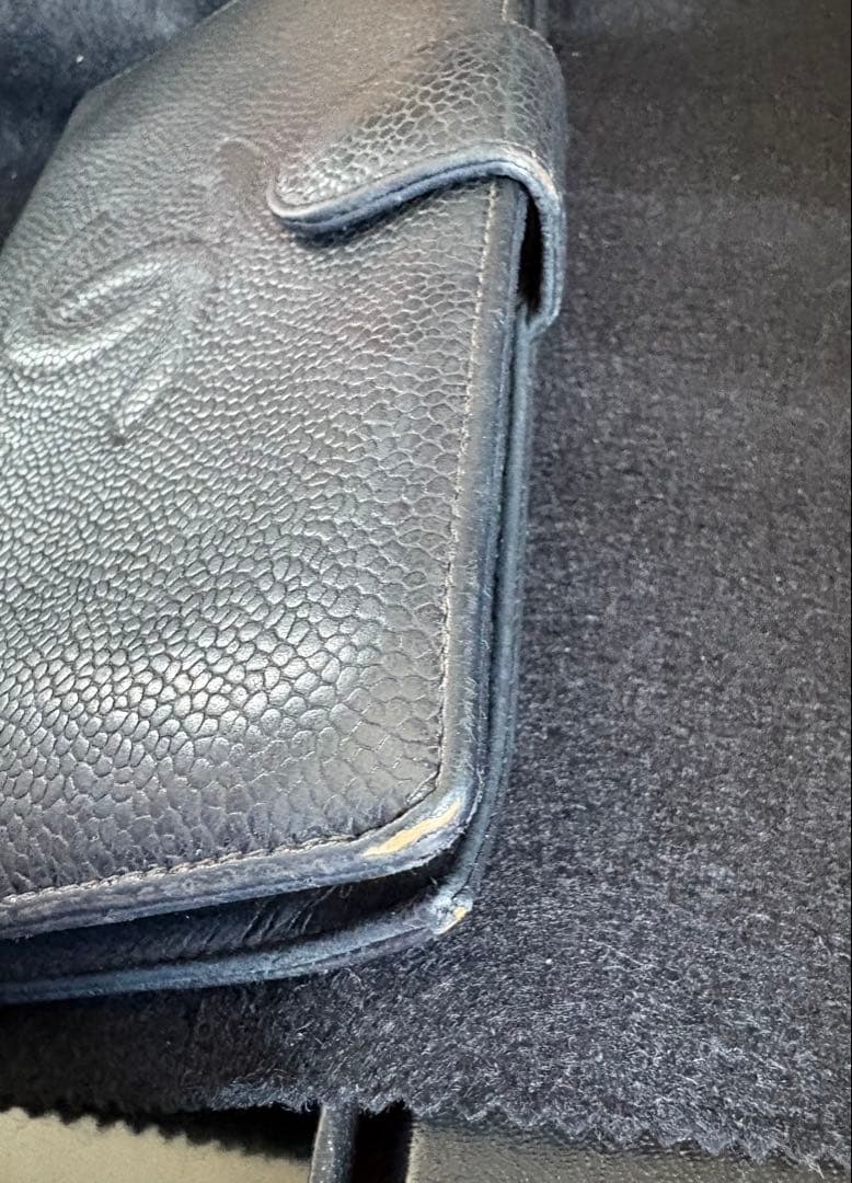 CHANEL キャビアスキン がま口 二つ折り財布 ブラック