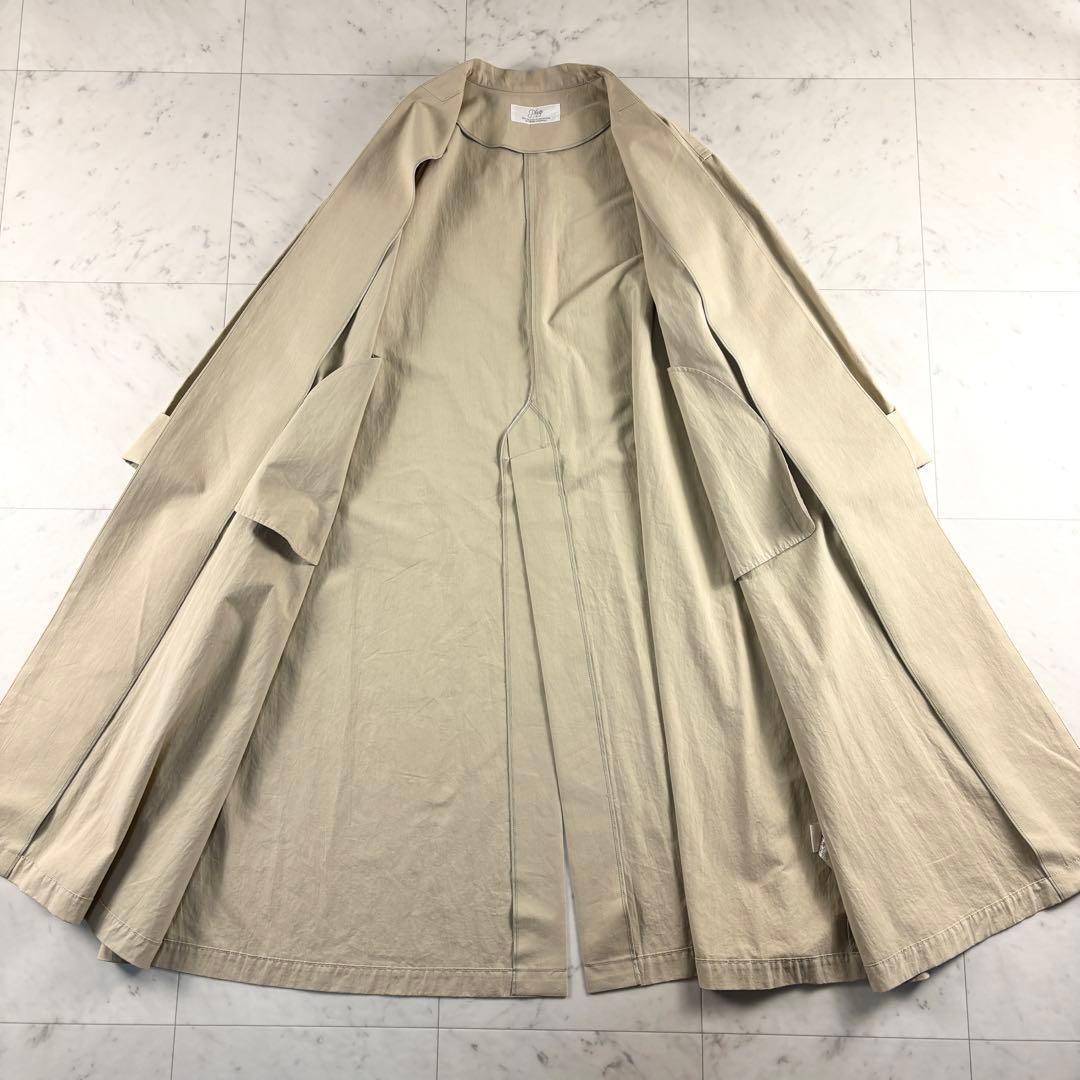 プラージュ ノーカラー オープンフロント ガウン風ロングコート 綿 日本製 38