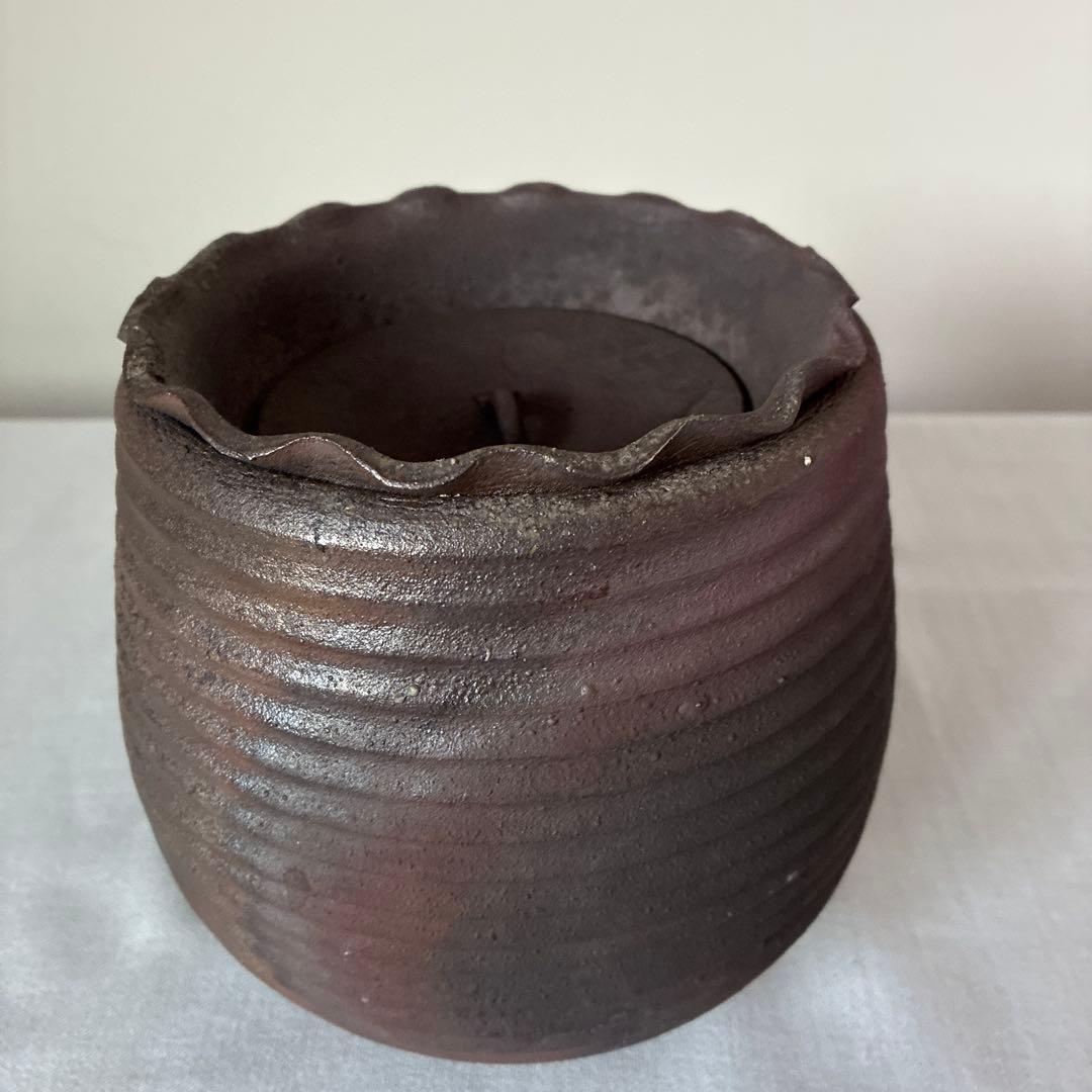 焼締水指 茶道具 茶道 手造り 焼物 陶器 陶芸 七飯窯 伊藤英実(英秋)造