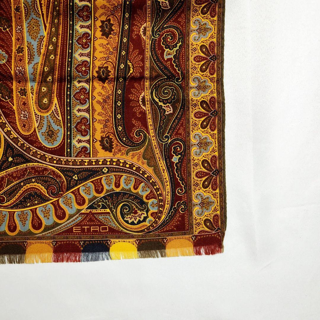 美品★ETRO★ ストール ペイズリー柄 ウール混 レッド ブラウン ブラック.