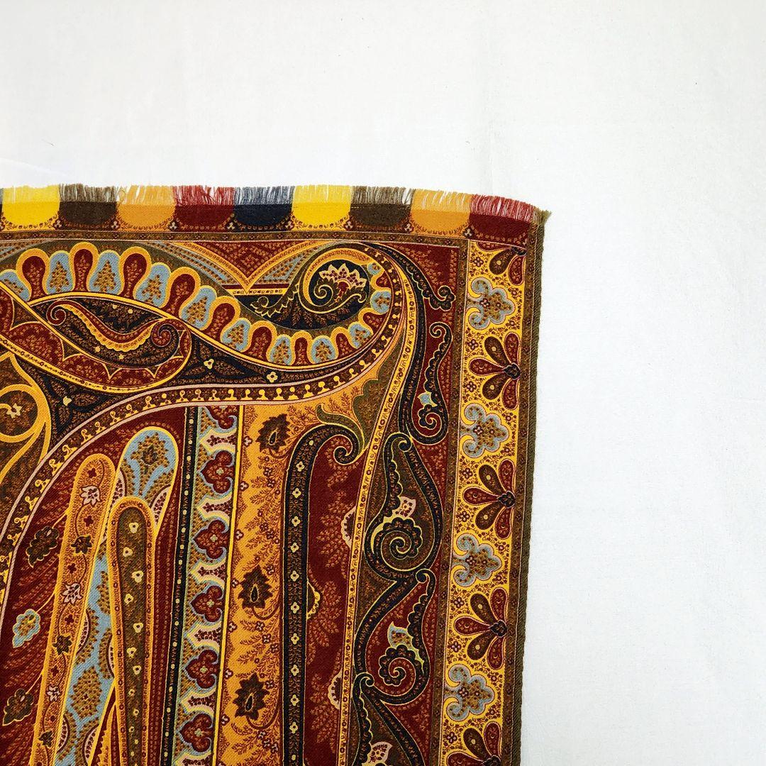 美品★ETRO★ ストール ペイズリー柄 ウール混 レッド ブラウン ブラック.