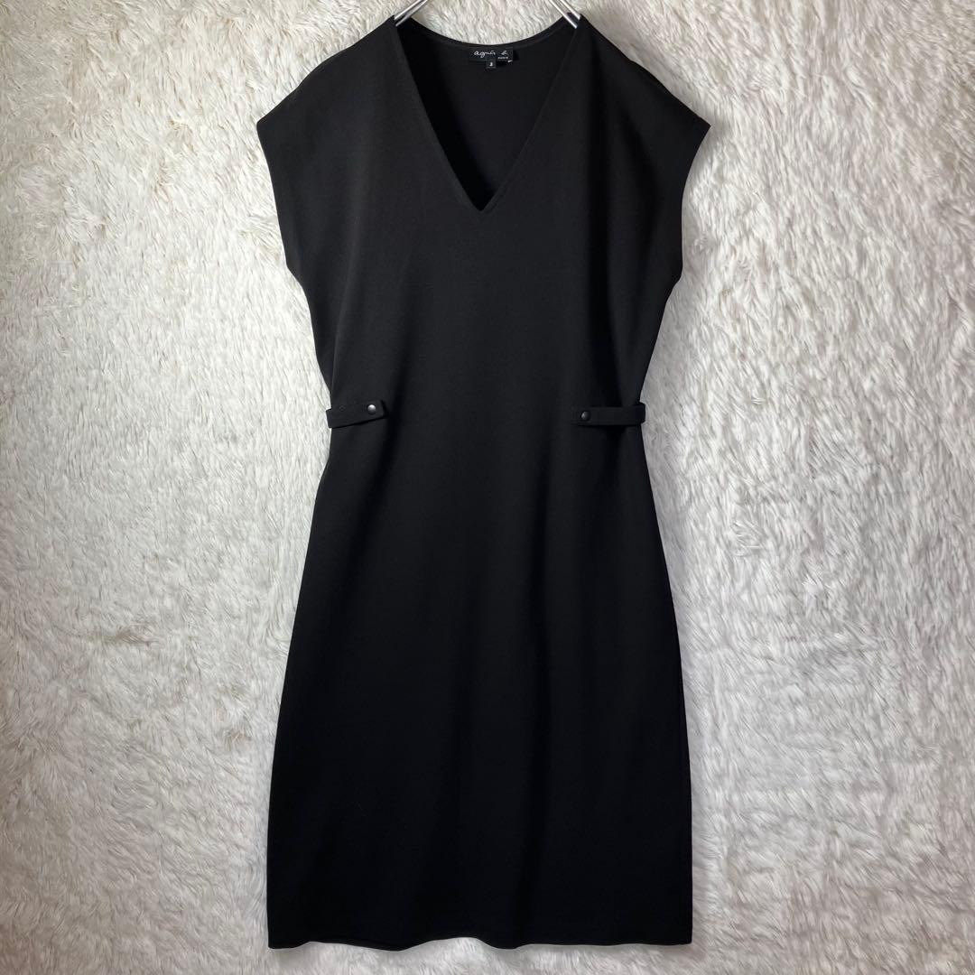 美品 アニエスベー Vネックワンピース ノースリーブ JX63 ROBE 黒 L