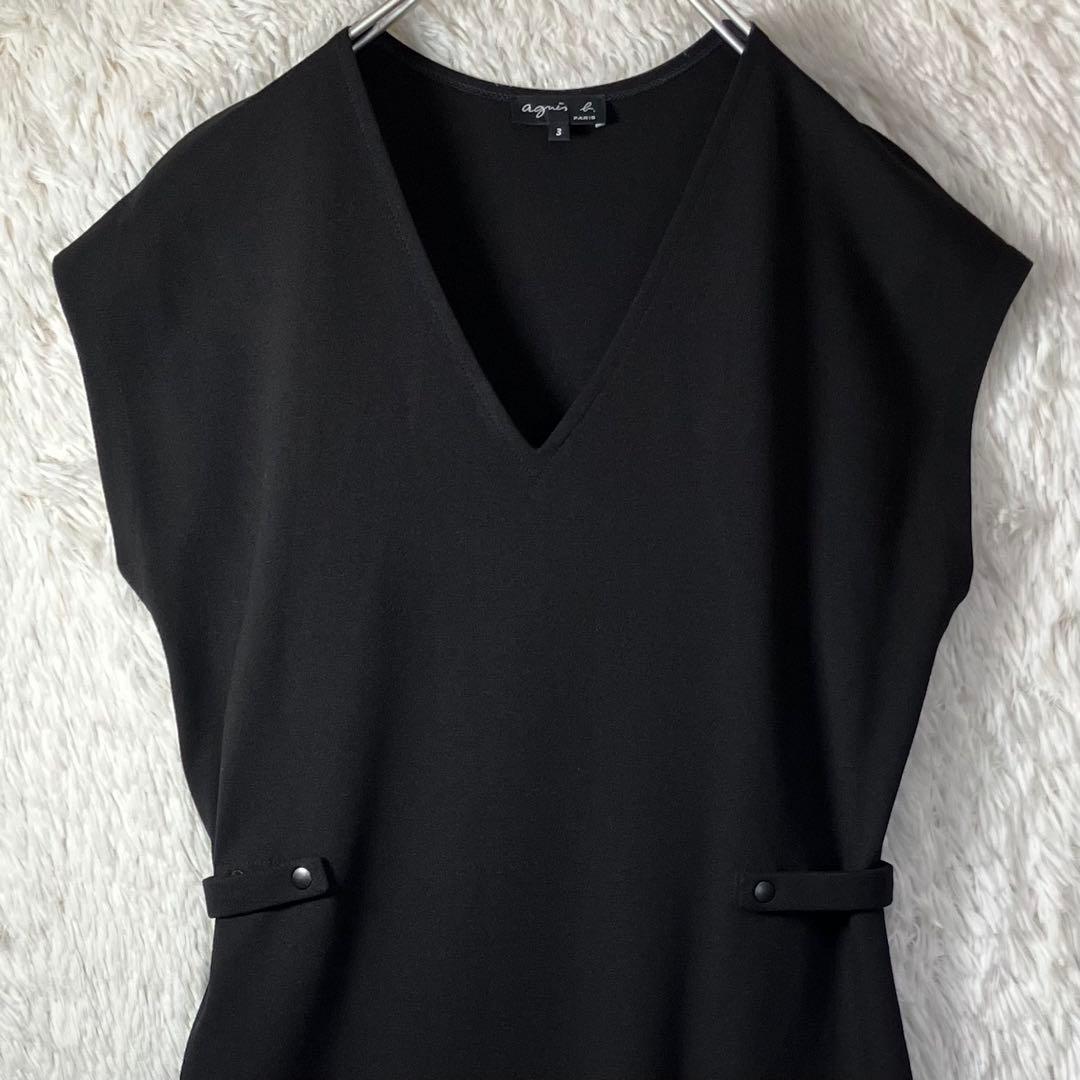 美品 アニエスベー Vネックワンピース ノースリーブ JX63 ROBE 黒 L
