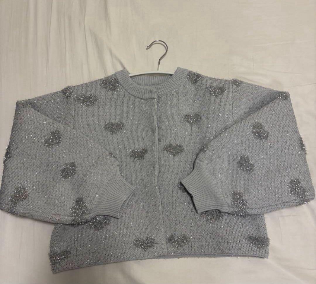 HEART LAME KNIT CARDIGAN TOP　限定シルバー　アメリ
