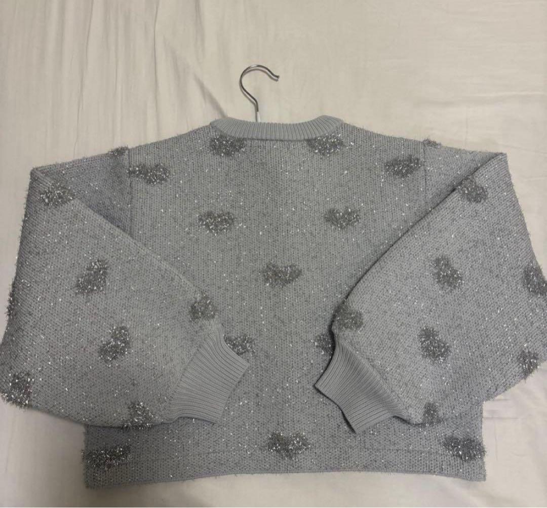 HEART LAME KNIT CARDIGAN TOP　限定シルバー　アメリ