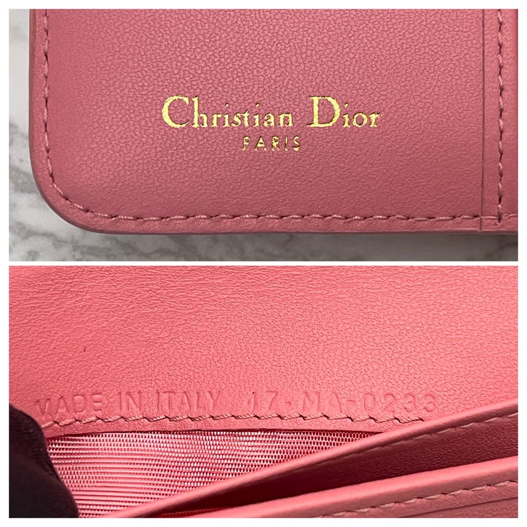 極美品 ディオール カロ スカーレット ウォレット 折り財布 ピンク Dior