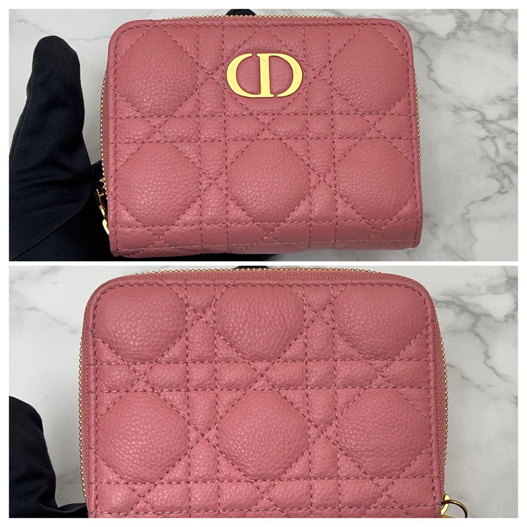 極美品 ディオール カロ スカーレット ウォレット 折り財布 ピンク Dior