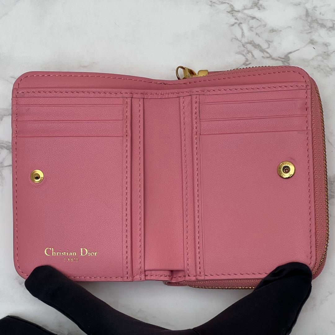 極美品 ディオール カロ スカーレット ウォレット 折り財布 ピンク Dior