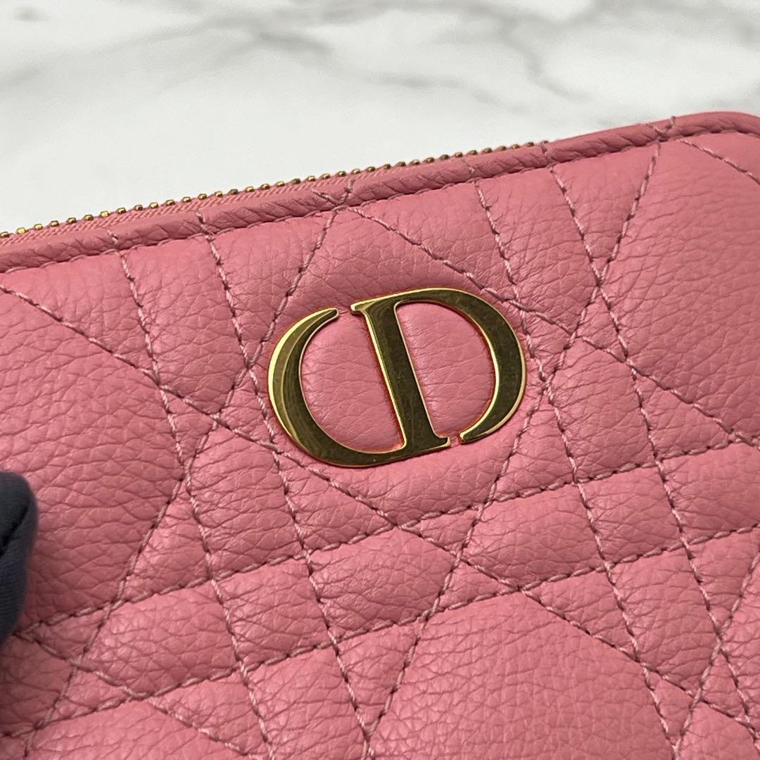 極美品 ディオール カロ スカーレット ウォレット 折り財布 ピンク Dior