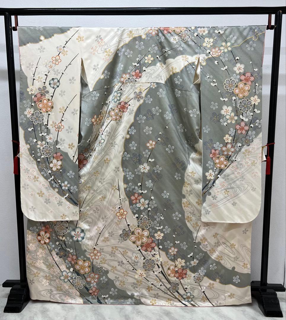振り袖　フルセット　長襦袢　金彩加工　刺繍入り　白　桜　梅　成人式　839