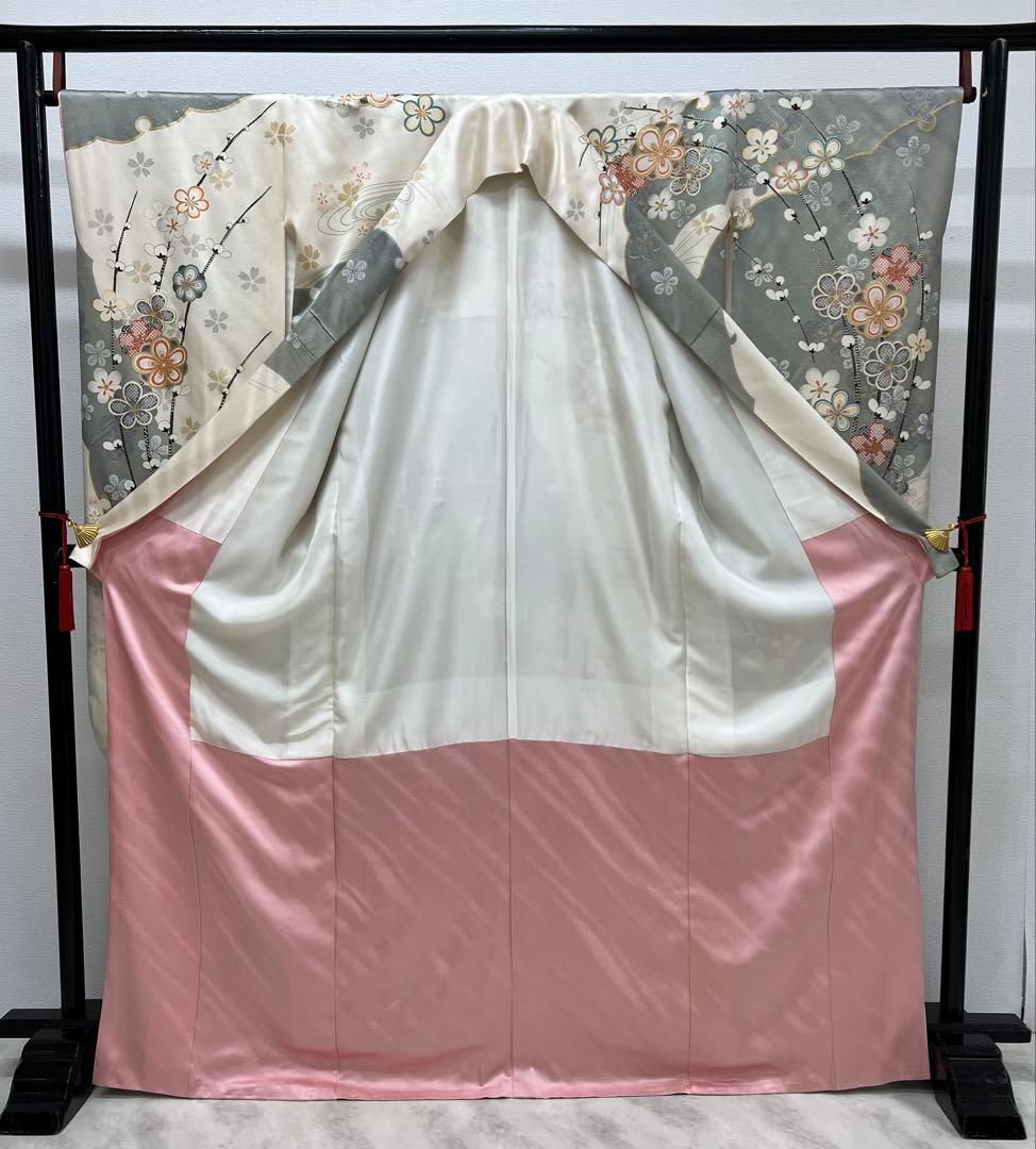 振り袖　フルセット　長襦袢　金彩加工　刺繍入り　白　桜　梅　成人式　839
