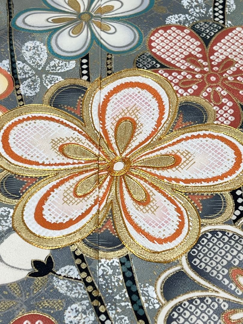 振り袖　フルセット　長襦袢　金彩加工　刺繍入り　白　桜　梅　成人式　839