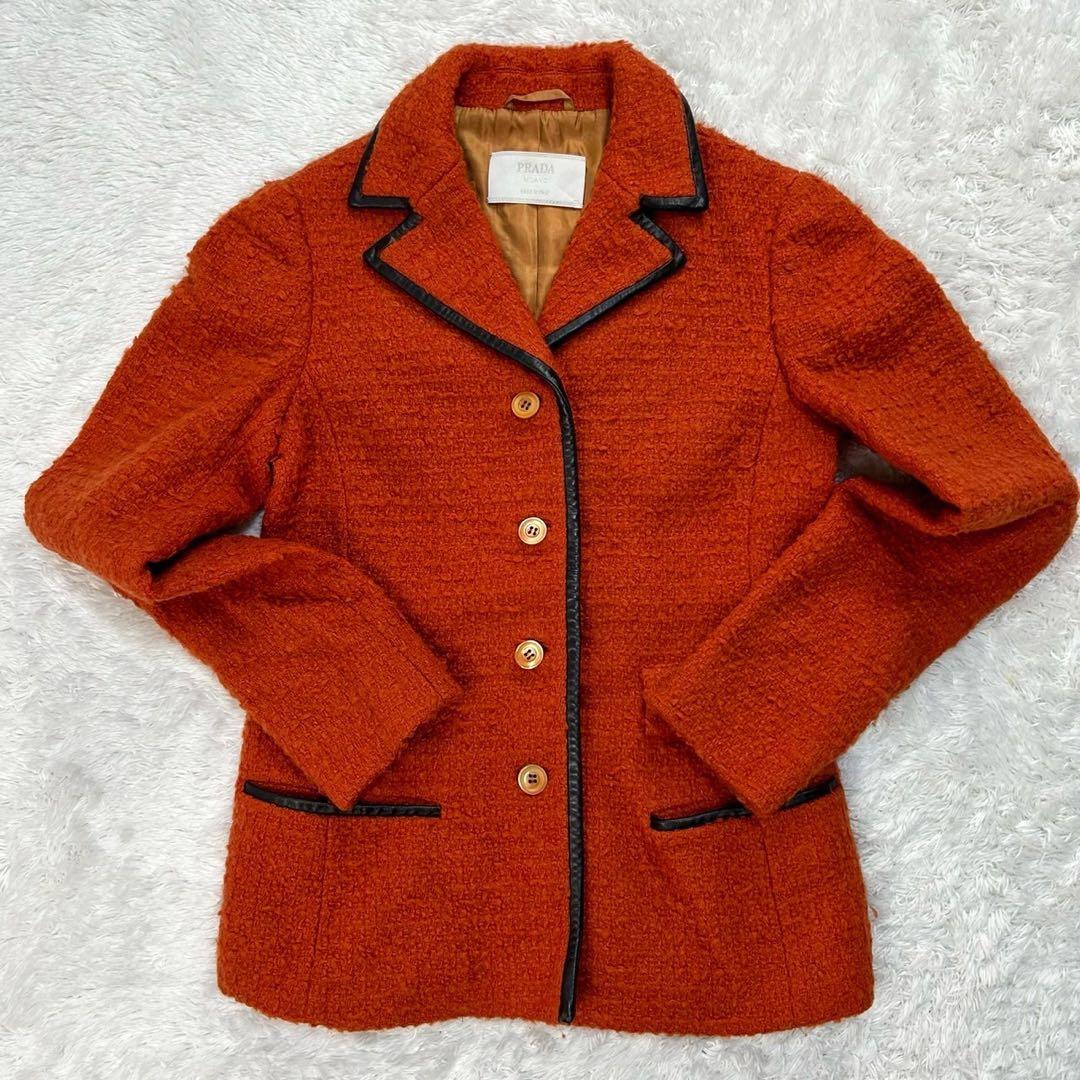 3196 プラダ PRADA☆ツイードジャケット 入手困難 即完売注意 オレンジ
