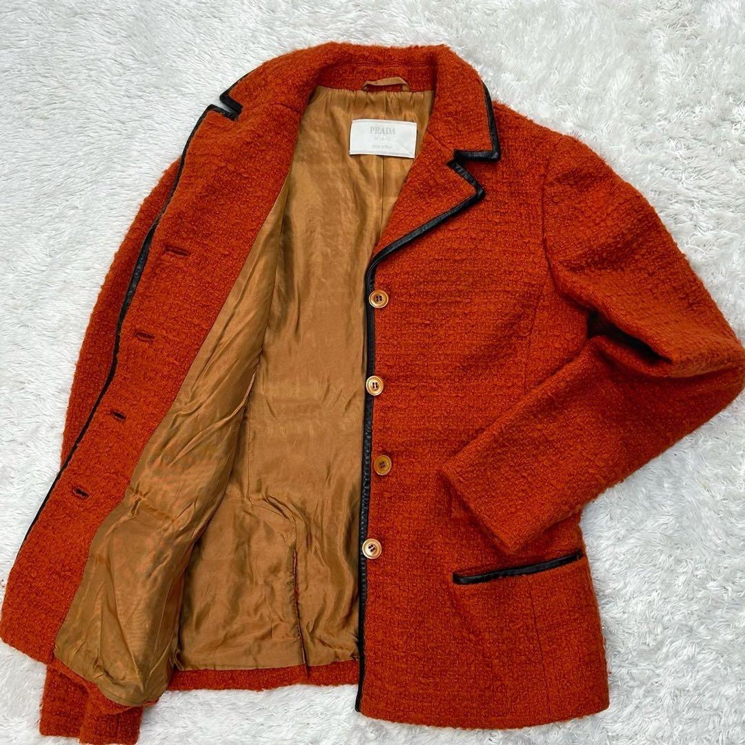 3196 プラダ PRADA☆ツイードジャケット 入手困難 即完売注意 オレンジ