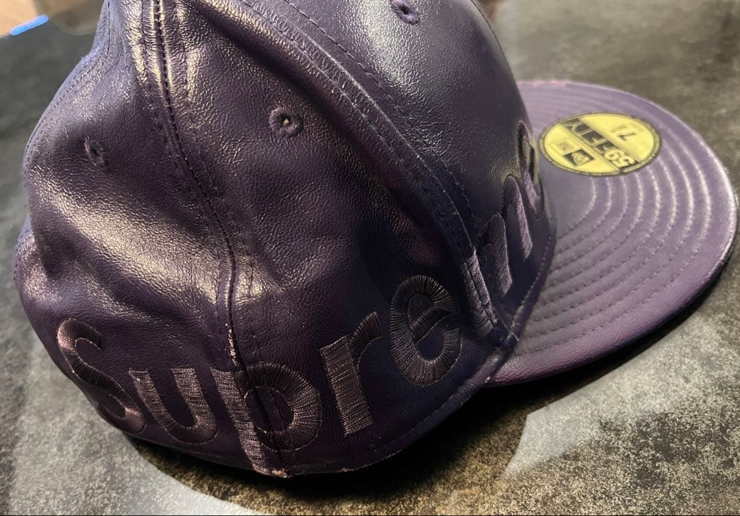 Supreme 59FIFTY レザーキャップ 紫 7 1/2