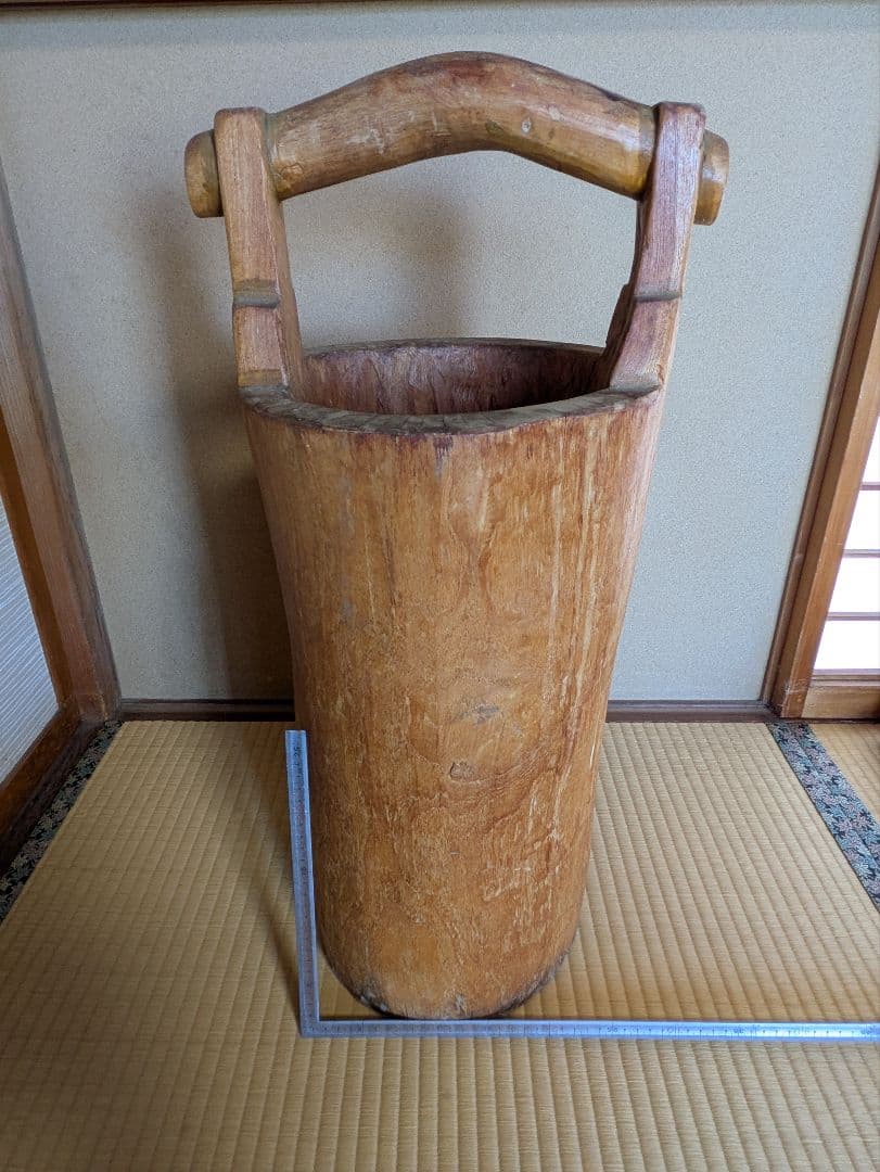 木製 　丸太くり抜き　手桶型　傘立て