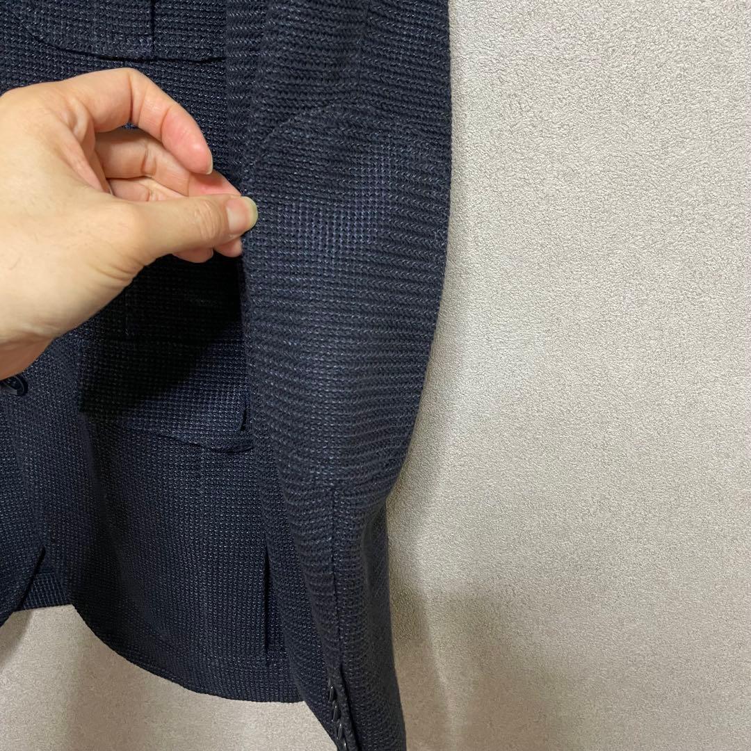美品　リングジャケット　リネン　コットン サファリジャケット ネイビー 48 L